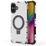 For iPhone 16 Plus Grating Holder Shockproof Phone Case(Transparent)