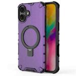 For iPhone 16 Plus Grating Holder Shockproof Phone Case(Purple)