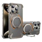 For iPhone 15 Pro Max 360 Degree Rotation MagSafe Stand Metal Phone Case(Leather Silver)