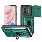 For Honor 400 Global 156.5mm Sliding Camshield TPU+PC Phone Case with Card Slot(Dark Green)
