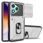 For Honor 400 Lite Global Sliding Camshield TPU+PC Phone Case with Card Slot(White)