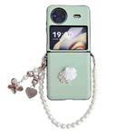 For vivo X Flip Leather Texture 3D Rose Side Buckle Full Coverage Shockproof Phone Case with Pearl Bracelet(Green)