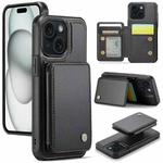 For iPhone 15 Plus JEEHOOD J05 Business Magnetic Style RFID Leather Phone Case(Black)