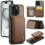 For iPhone 15 Plus JEEHOOD J05 Business Magnetic Style RFID Leather Phone Case(Brown)