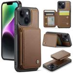 For iPhone 14 Plus JEEHOOD J05 Business Magnetic Style RFID Leather Phone Case(Brown)