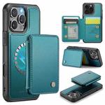 For iPhone 16 Pro JEEHOOD J05 Business Magnetic Style RFID Leather Phone Case(Blue Green)