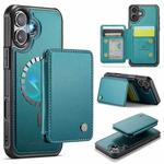 For iPhone 16 JEEHOOD J05 Business Magnetic Style RFID Leather Phone Case(Blue Green)