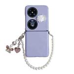 For Huawei Pocket 2 Leather Texture 3D Rose Side Buckle Full Coverage Shockproof Phone Case with Pearl Bracelet(Blue)
