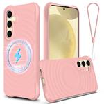 For Samsung Galaxy S23 FE 5G Wave Texture MagSafe Magnetic Liquid Silicone Phone Case(Pink)