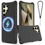 For Samsung Galaxy S25 Ultra 5G Wave Texture MagSafe Magnetic Liquid Silicone Phone Case(Black)