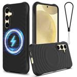 For Samsung Galaxy S25 5G Wave Texture MagSafe Magnetic Liquid Silicone Phone Case(Black)