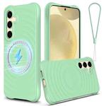 For Samsung Galaxy S25 5G Wave Texture MagSafe Magnetic Liquid Silicone Phone Case(Green)