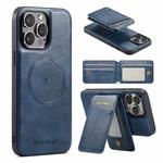 For iPhone 15 Pro Max Fierre Shann Oil Wax Cow Leather Magnetic Card Holder Phone Case(Blue)