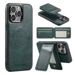 For iPhone 15 Pro Max Fierre Shann Cowhide Vertical Flip Magnetic Card Holder Phone Case(Green)