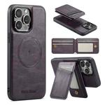 For iPhone 13 Pro Max Fierre Shann Oil Wax Cow Leather Magnetic Card Holder Phone Case(Purple)