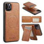 For iPhone 11 Pro Max Fierre Shann Cowhide Vertical Flip Magnetic Card Holder Phone Case(Brown)