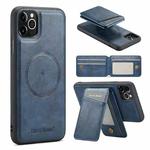 For iPhone 11 Pro Max Fierre Shann Cowhide Vertical Flip Magnetic Card Holder Phone Case(Blue)
