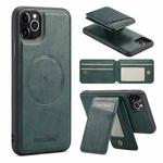 For iPhone 11 Pro Max Fierre Shann Oil Wax Cow Leather Magnetic Card Holder Phone Case(Green)