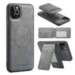 For iPhone 11 Pro Max Fierre Shann Cowhide Vertical Flip Magnetic Card Holder Phone Case(Grey)