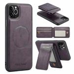 For iPhone 11 Pro Max Fierre Shann Oil Wax Cow Leather Magnetic Card Holder Phone Case(Purple)