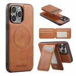 For iPhone 16 Pro Max Fierre Shann Oil Wax Cow Leather Magnetic Card Holder Phone Case(Brown)