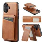 For iPhone 16 Plus Fierre Shann Oil Wax Cow Leather Magnetic Card Holder Phone Case(Brown)