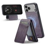 For iPhone 17 Pro Max Fierre Shann Cowhide Vertical Flip Magnetic Card Holder Phone Case(Purple)