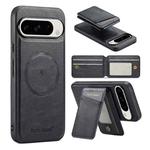For Google Pixel 9 Pro Fierre Shann Cowhide Vertical Flip Magnetic Card Holder Phone Case(Black)