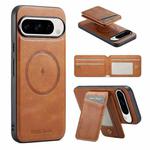 For Google Pixel 9 Pro Fierre Shann Cowhide Vertical Flip Magnetic Card Holder Phone Case(Brown)