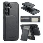 For Samsung Galaxy S24+ 5G Fierre Shann Cowhide Vertical Flip Magnetic Card Holder Phone Case(Black)