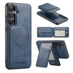 For Samsung Galaxy S23 FE 5G Fierre Shann Cowhide Vertical Flip Magnetic Card Holder Phone Case(Blue)