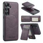 For Samsung Galaxy S23 FE 5G Fierre Shann Cowhide Vertical Flip Magnetic Card Holder Phone Case(Purple)