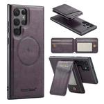 For Samsung Galaxy S23 Ultra 5G Fierre Shann Cowhide Vertical Flip Magnetic Card Holder Phone Case(Purple)