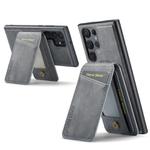 For Samsung Galaxy S25 Ultra 5G Fierre Shann Cowhide Vertical Flip Magnetic Card Holder Phone Case(Grey)