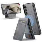 For Samsung Galaxy S25 5G Fierre Shann Cowhide Vertical Flip Magnetic Card Holder Phone Case(Grey)