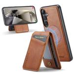 For Samsung Galaxy S24 FE 5G Fierre Shann Cowhide Vertical Flip Magnetic Card Holder Phone Case(Brown)