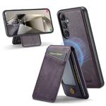 For Samsung Galaxy S24 FE 5G Fierre Shann Cowhide Vertical Flip Magnetic Card Holder Phone Case(Purple)