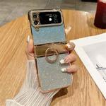 For Samsung Galaxy Z Flip4 5G Electroplated PC Starry Sky Glitter Shockproof Phone Case with Ring(Blue)