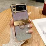 For Samsung Galaxy Z Flip4 5G Electroplated PC Starry Sky Glitter Shockproof Phone Case with Ring(Purple)