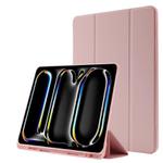 For iPad Pro 11 2024 Skin Feel Tri-fold Leather Tablet Case with Pen Slot(Pink)