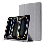 For iPad Pro 11 2024 Skin Feel Tri-fold Leather Tablet Case with Pen Slot(Grey)