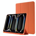 For iPad Pro 11 2024 Skin Feel Tri-fold Leather Tablet Case with Pen Slot(Orange)