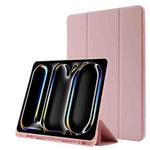 For iPad Pro 13 2024 Skin Feel Tri-fold Leather Tablet Case with Pen Slot(Pink)