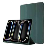 For iPad Pro 13 2024 Skin Feel Tri-fold Leather Tablet Case with Pen Slot(Dark Green)