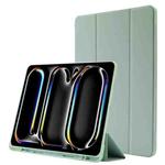 For iPad Pro 13 2024 Skin Feel Tri-fold Leather Tablet Case with Pen Slot(Matcha Green)
