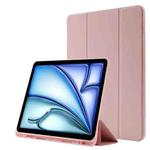 For iPad Air 11 2024 Skin Feel Tri-fold Leather Tablet Case with Pen Slot(Pink)