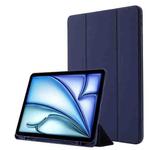 For iPad Air 11 2024 Skin Feel Tri-fold Leather Tablet Case with Pen Slot(Dark Blue)