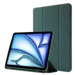 For iPad Air 11 2024 Skin Feel Tri-fold Leather Tablet Case with Pen Slot(Dark Green)