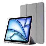 For iPad Air 11 2024 Skin Feel Tri-fold Leather Tablet Case with Pen Slot(Grey)