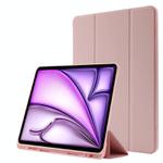 For iPad Air 13 2025 / 2024 Skin Feel Tri-fold Leather Tablet Case with Pen Slot(Pink)